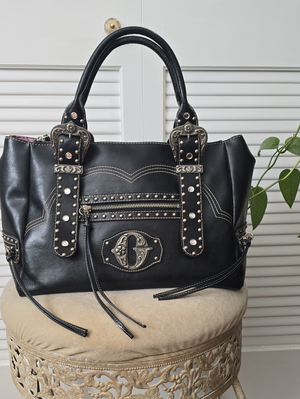 G by Guess Black Studded Satchel Cute!